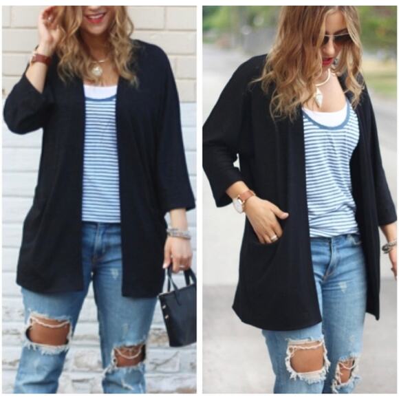 Wilfred Free Aritzia Black Zlata Open Relaxed Cardigan Sweater Blazer Kimono XS - Picture 1 of 10